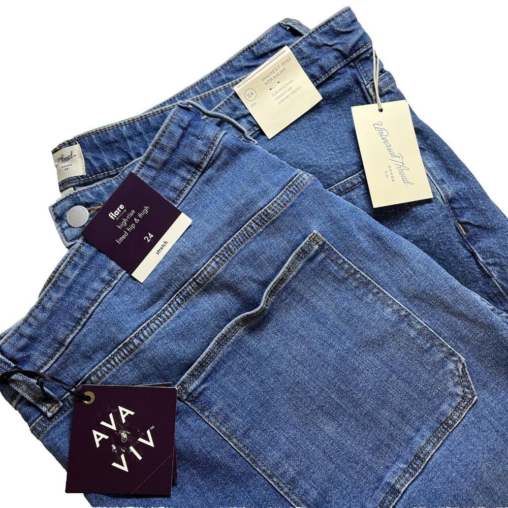 New Bundle Womens High Rise Jeans‎ Sz 24 Ava & Viv Flare, Universal Thread Str